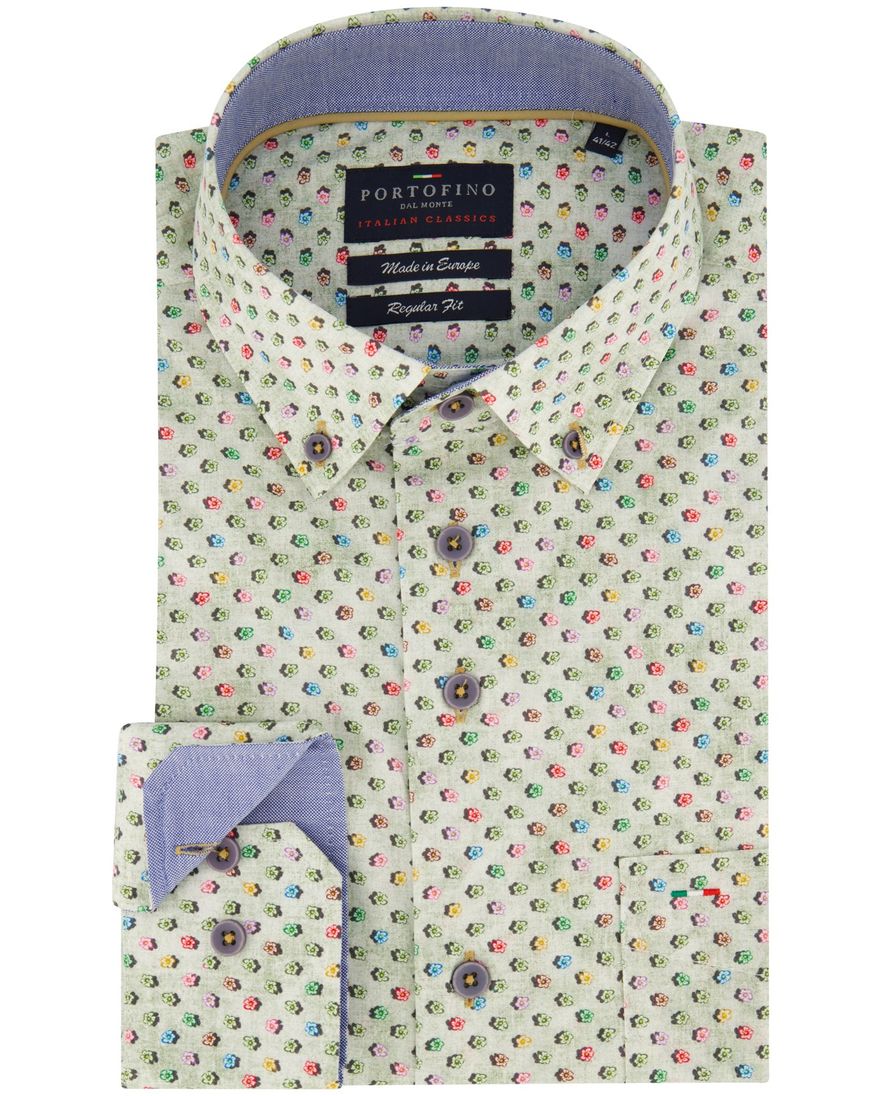 Portofino overhemd wijde fit groen geprint katoen