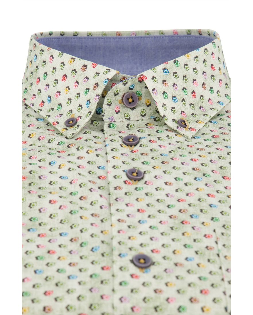 Portofino overhemd wijde fit groen geprint katoen