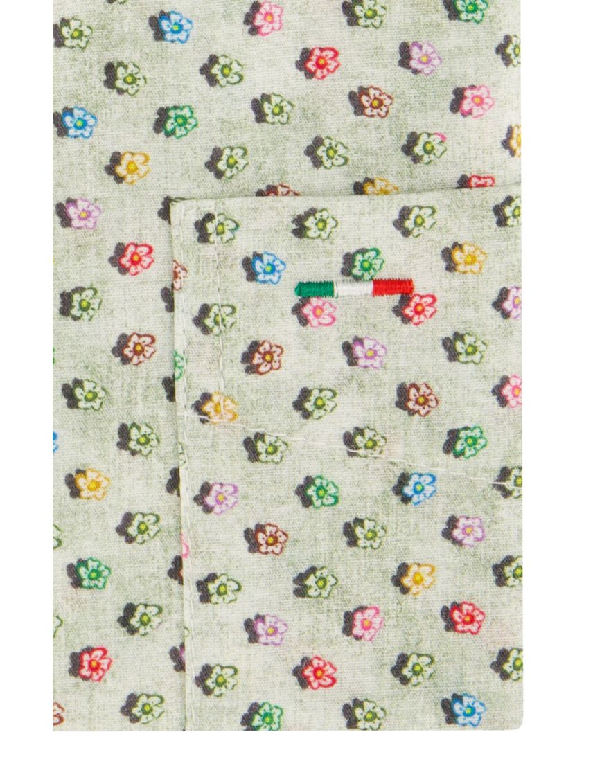 Portofino overhemd wijde fit groen geprint katoen