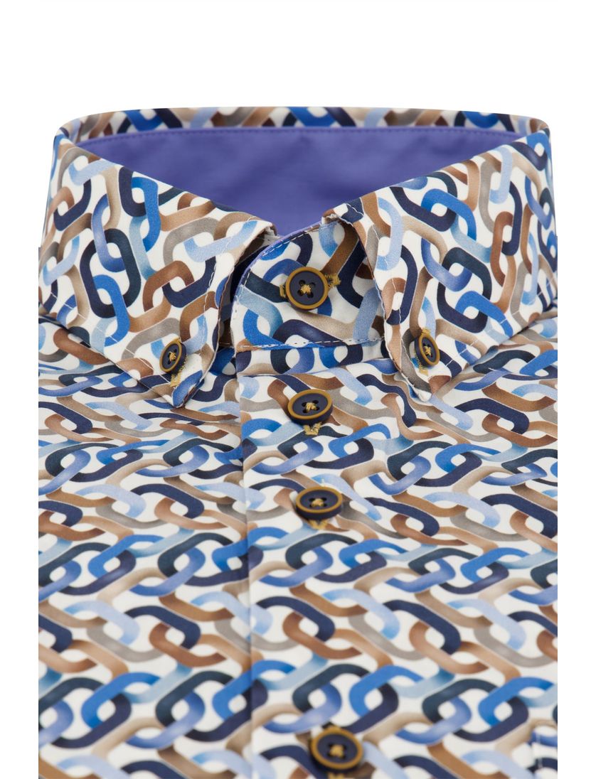 katoenen Portofino casual overhemd blauw geprint wijde fit