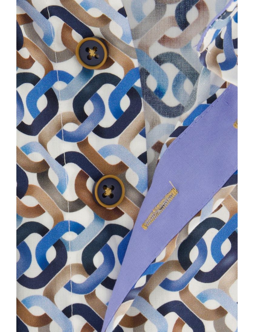 katoenen Portofino casual overhemd blauw geprint wijde fit