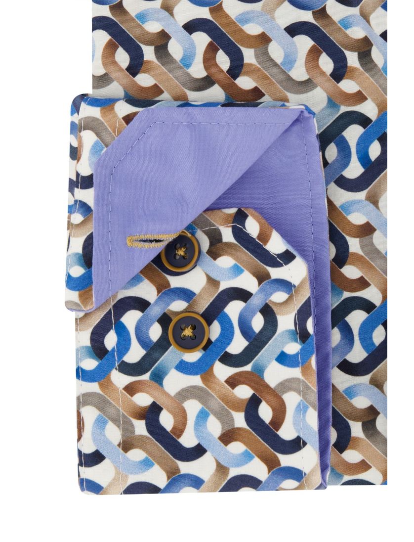 katoenen Portofino casual overhemd blauw geprint wijde fit