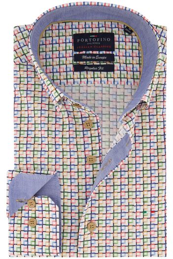 Portofino Geel geprint katoenen Portofino overhemd regular fit