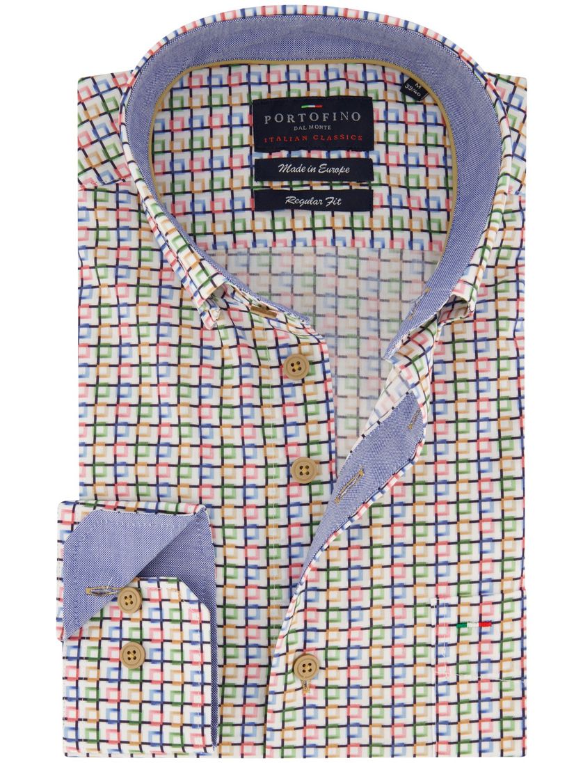 Portofino overhemd katoen regular fit geel geprint