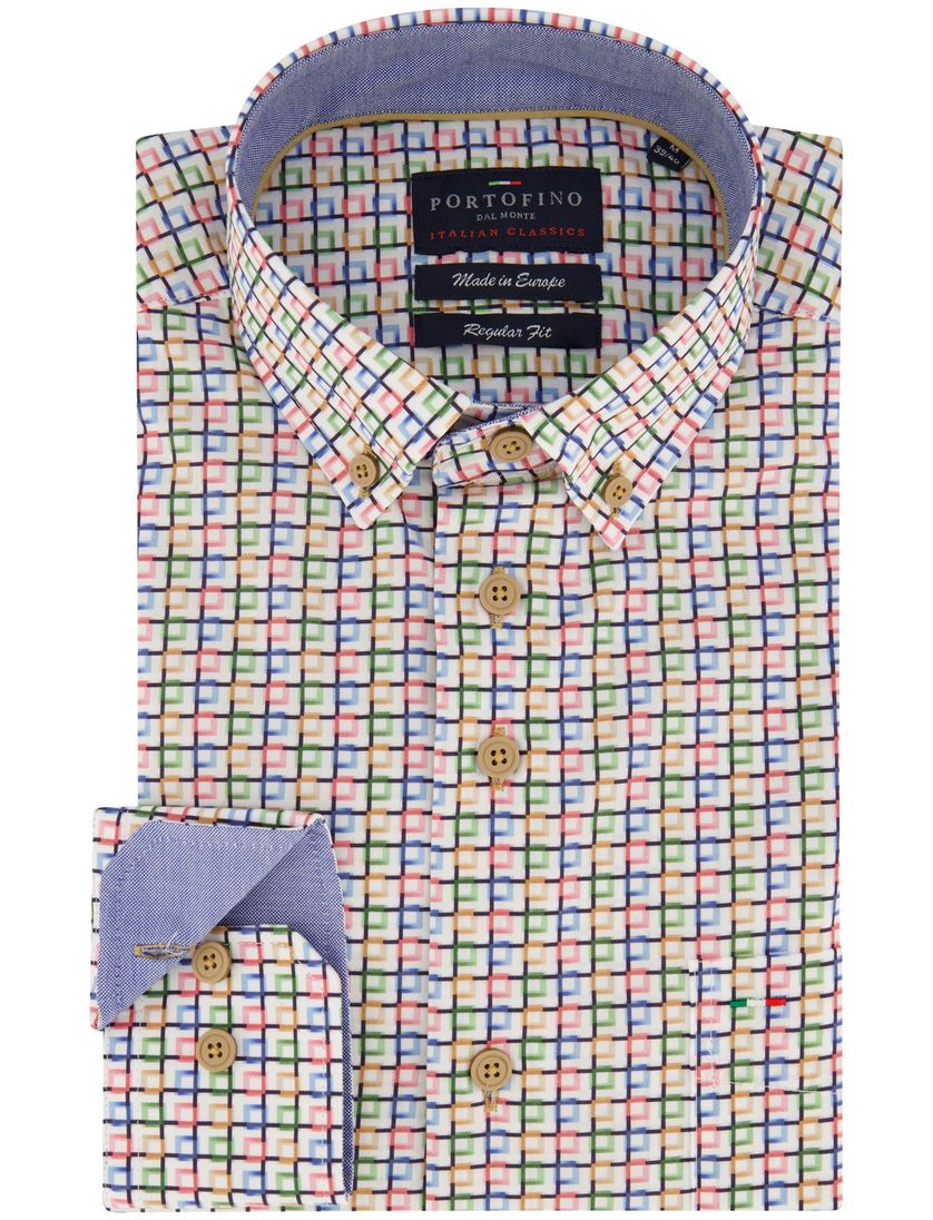 Portofino overhemd katoen regular fit geel geprint