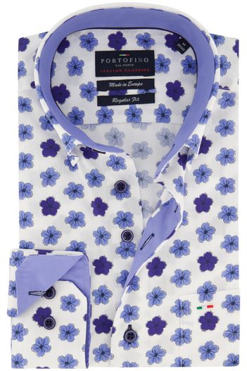 Portofino Portofino overhemd wit met blauwe bloemen