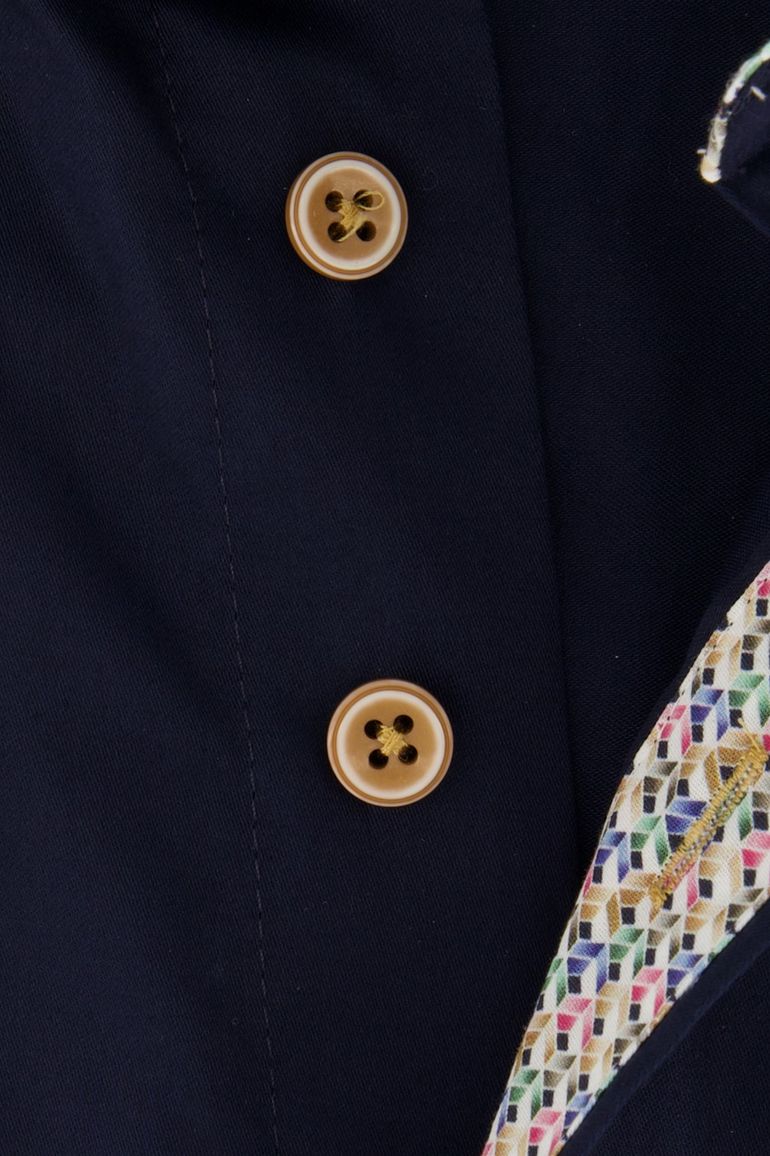 Portofino overhemd korte mouw wijde fit effen donkerblauw katoen