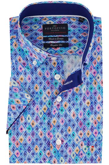 Portofino Portofino overhemd korte mouw blauw geprint