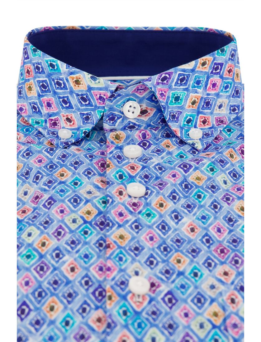 katoenen Portofino overhemd blauw geprint korte mouw