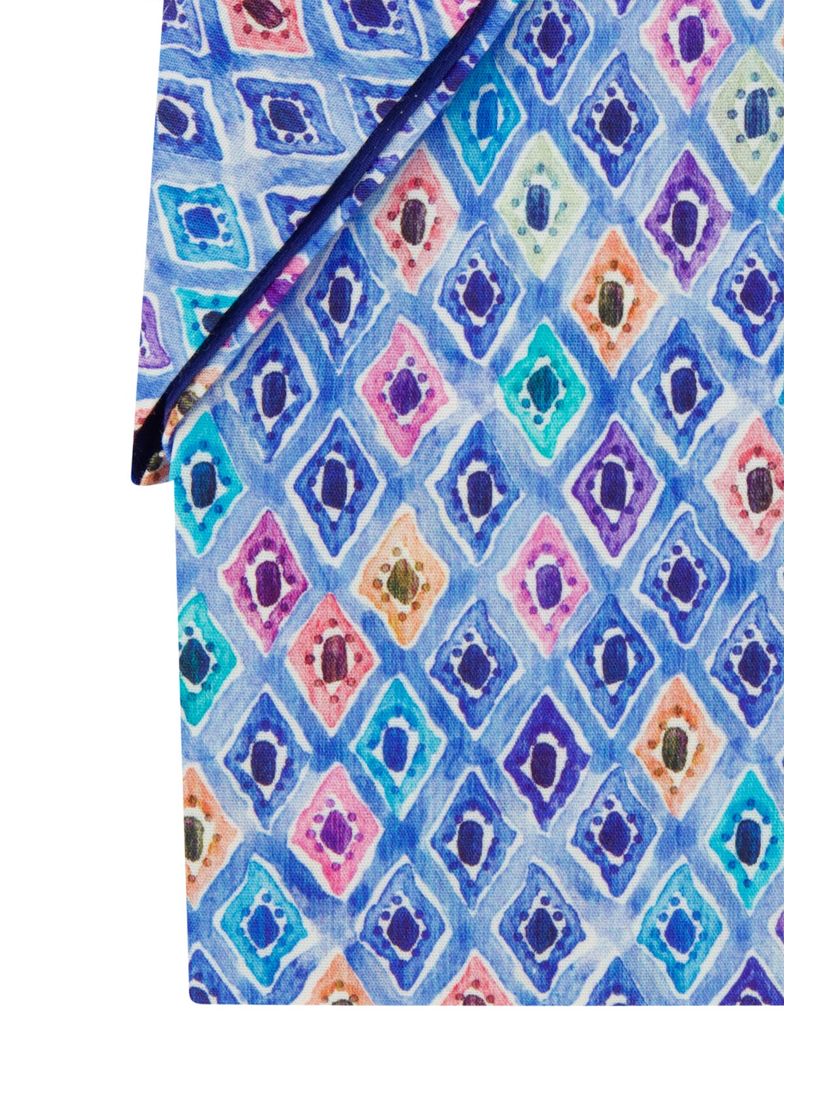 katoenen Portofino overhemd blauw geprint korte mouw