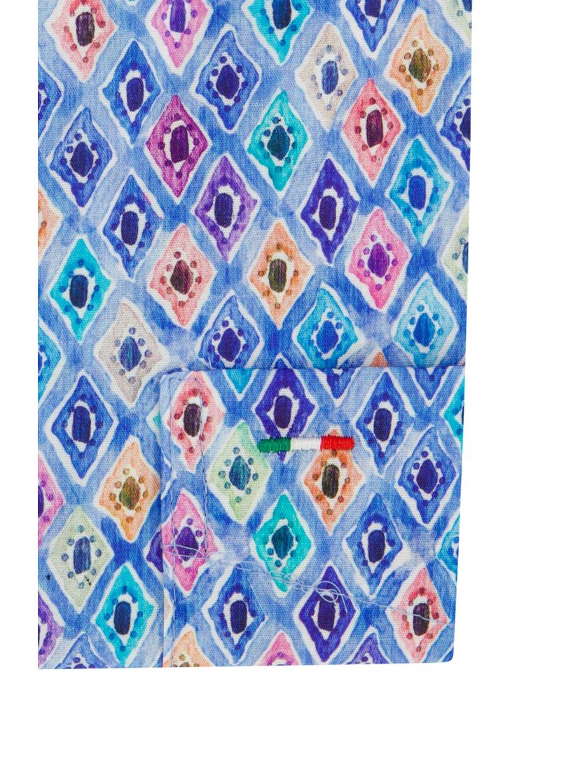 katoenen Portofino overhemd blauw geprint korte mouw