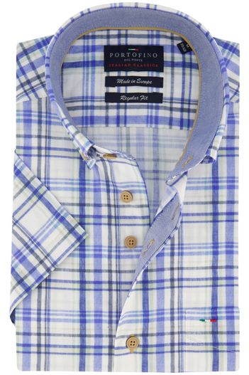 Portofino Portofino overhemd korte mouw blauw geruit