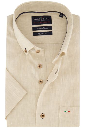 Portofino Regular fit Portofino beige gemêleerd overhemd linnen