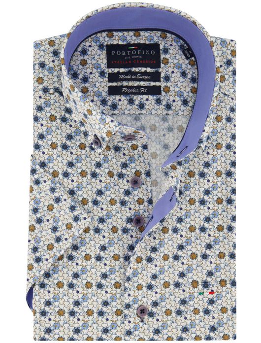 Portofino overhemd korte mouw blauw geprint