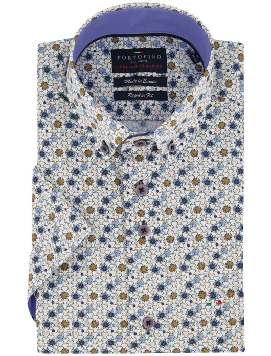 Portofino overhemd korte mouw blauw geprint