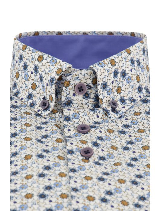 Portofino overhemd korte mouw blauw geprint