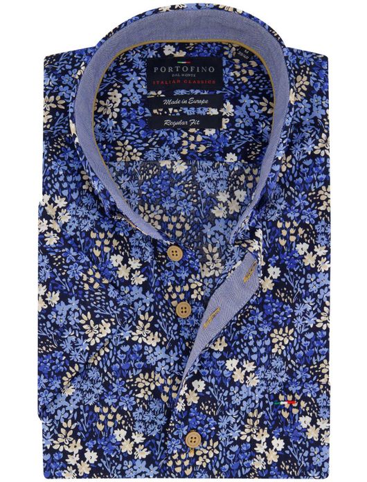 Portofino overhemd korte mouw blauw geprint