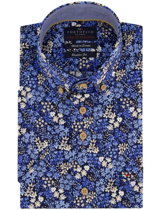Portofino overhemd korte mouw blauw geprint