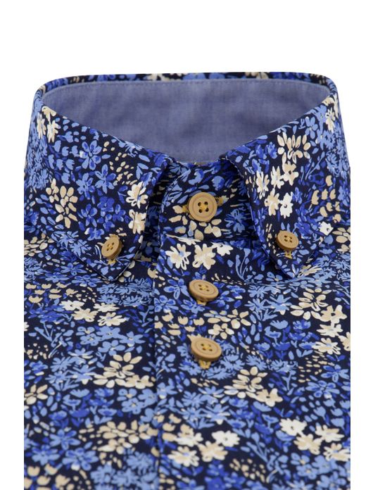 Portofino overhemd korte mouw blauw geprint