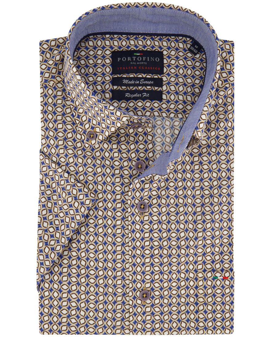 Portofino overhemd korte mouw geprint beige