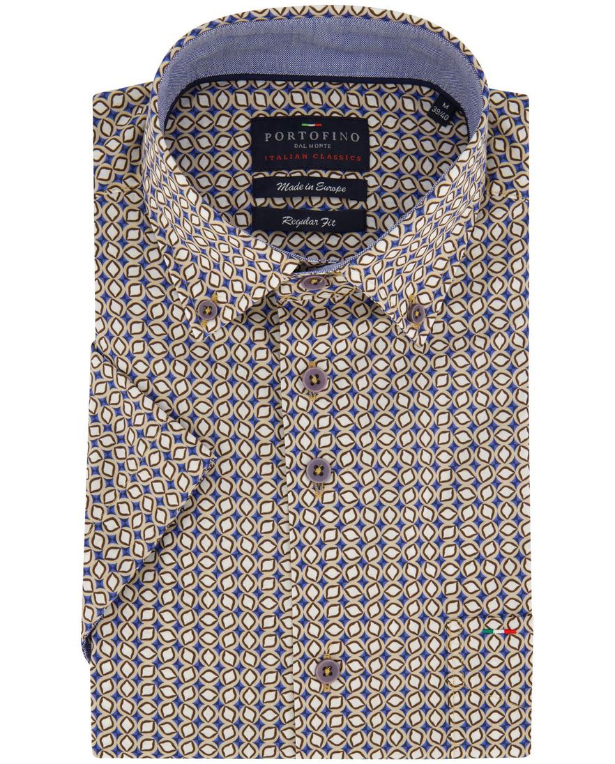Portofino overhemd korte mouw geprint beige