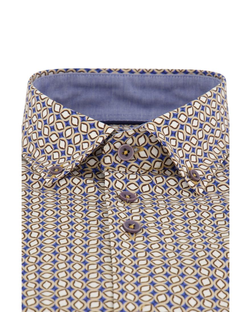 Portofino overhemd korte mouw geprint beige