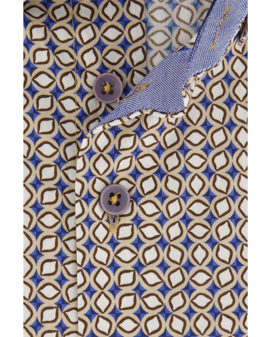 Portofino overhemd korte mouw geprint beige