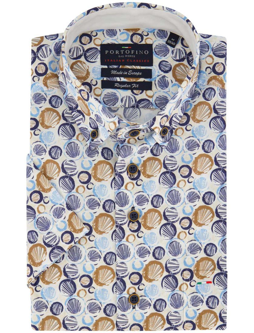 Portofino overhemd korte mouw wit geprint wijde fit