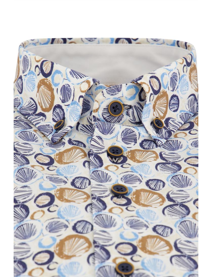 Portofino overhemd korte mouw wit geprint wijde fit