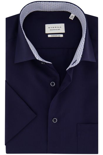 Eterna Eterna katoenen overhemd korte mouw donkerblauw Comfort Fit strijkvrij