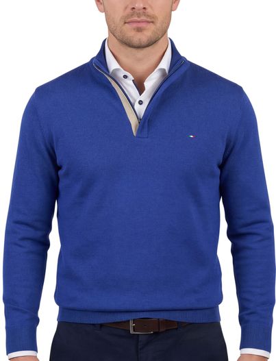 Portofino Portofino trui half zip lichtblauw katoen