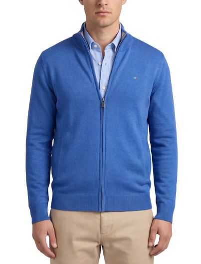 Portofino Portofino vest effen blauw rits katoen