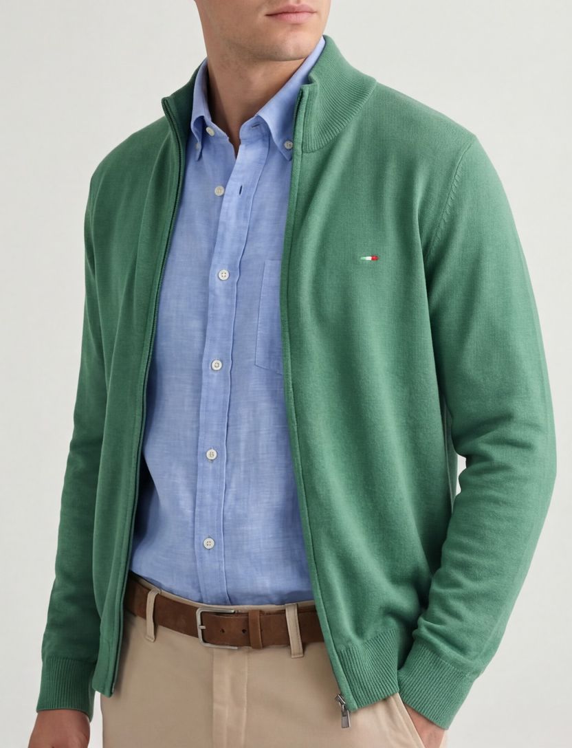 katoenen Portofino vest effen groen rits