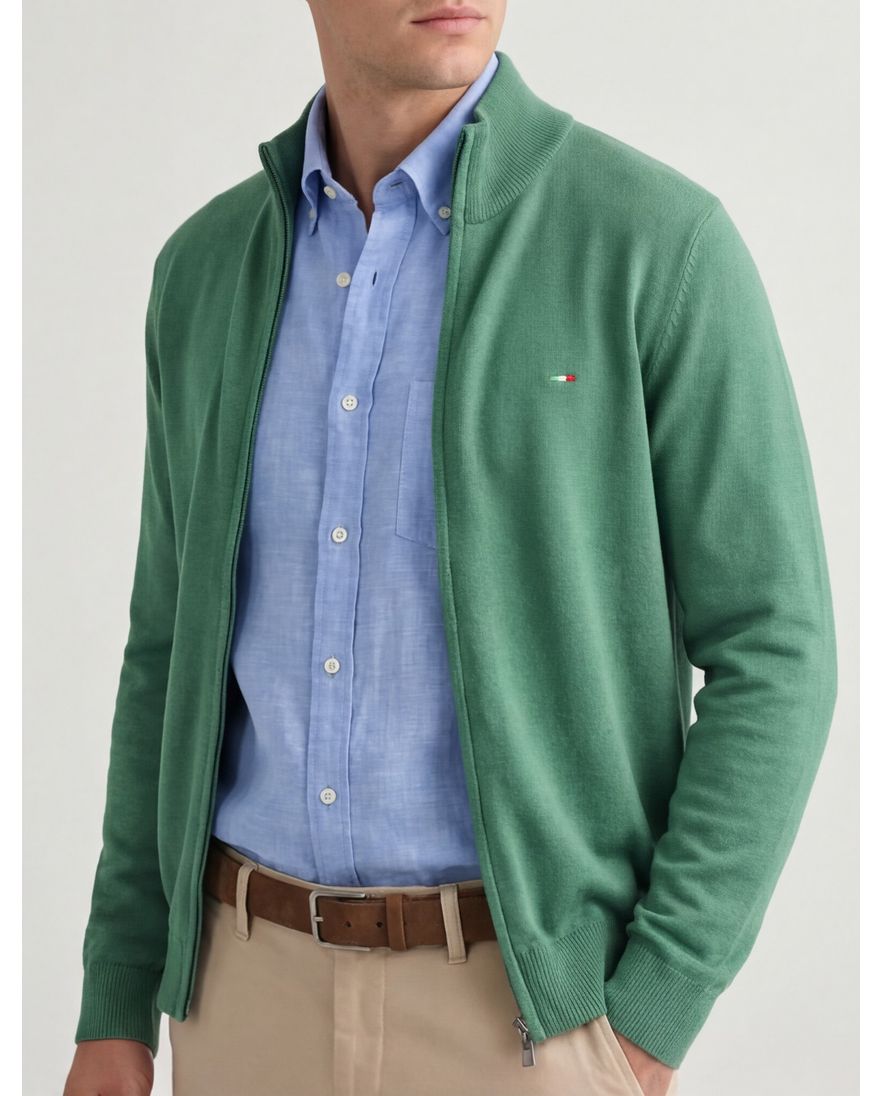 Portofino vest effen groen katoen rits