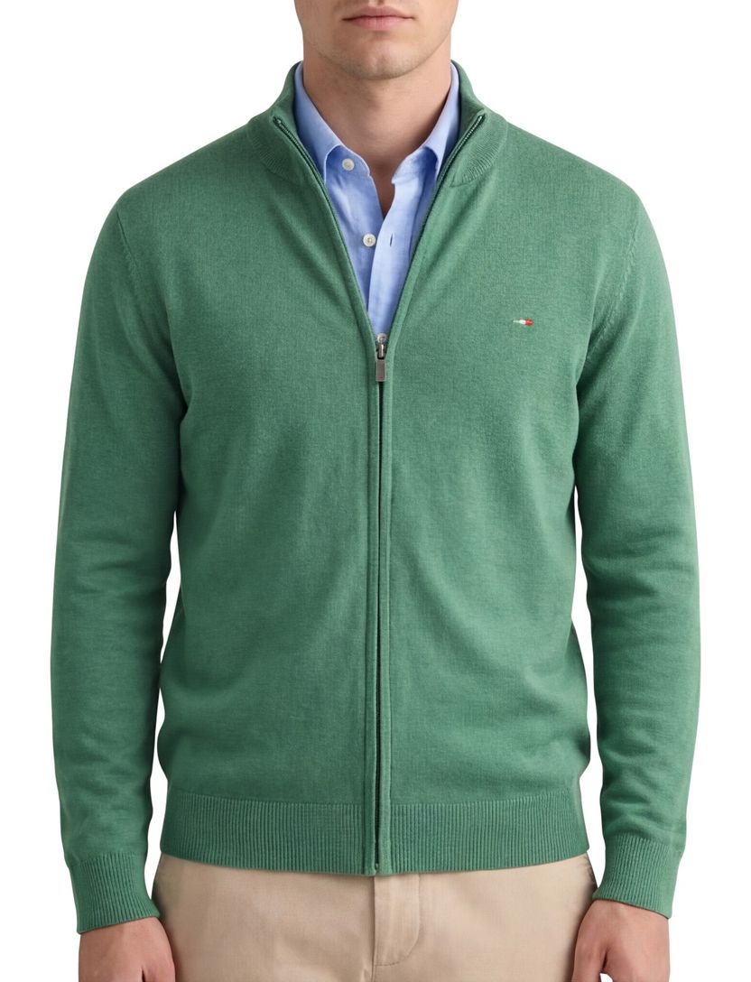 katoenen Portofino vest effen groen rits