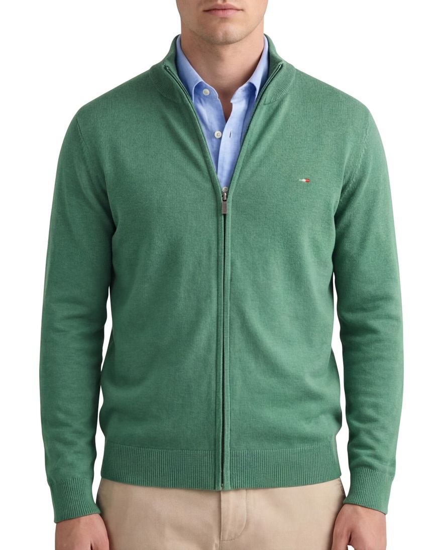 Portofino vest effen groen katoen rits