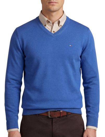 Portofino Portofino trui v-hals middelblauw effen katoen