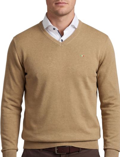 Portofino Portofino trui v-hals bruin effen 100% katoen