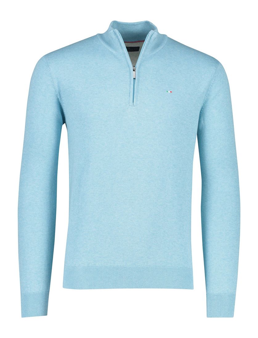 Half zip lichtblauw Portofino trui katoen