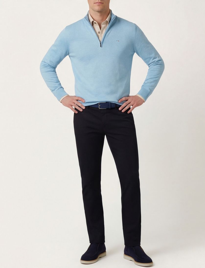 Half zip lichtblauw Portofino trui katoen