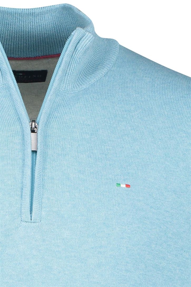 Half zip lichtblauw Portofino trui katoen