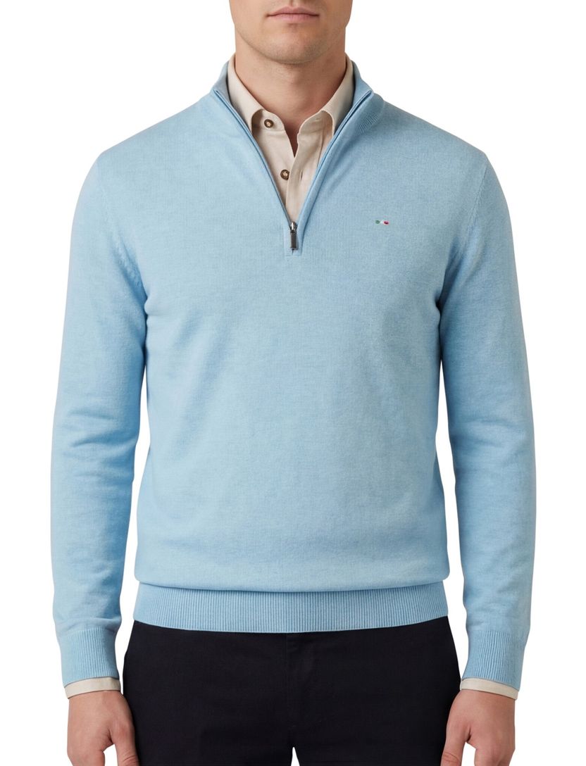 Half zip lichtblauw Portofino trui katoen