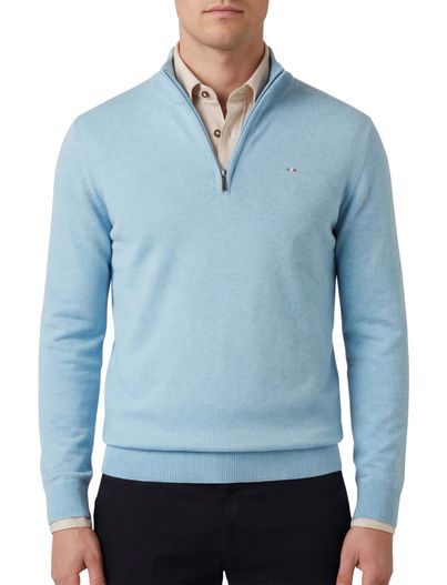 Portofino Portofino katoenen trui lichtblauw half zip