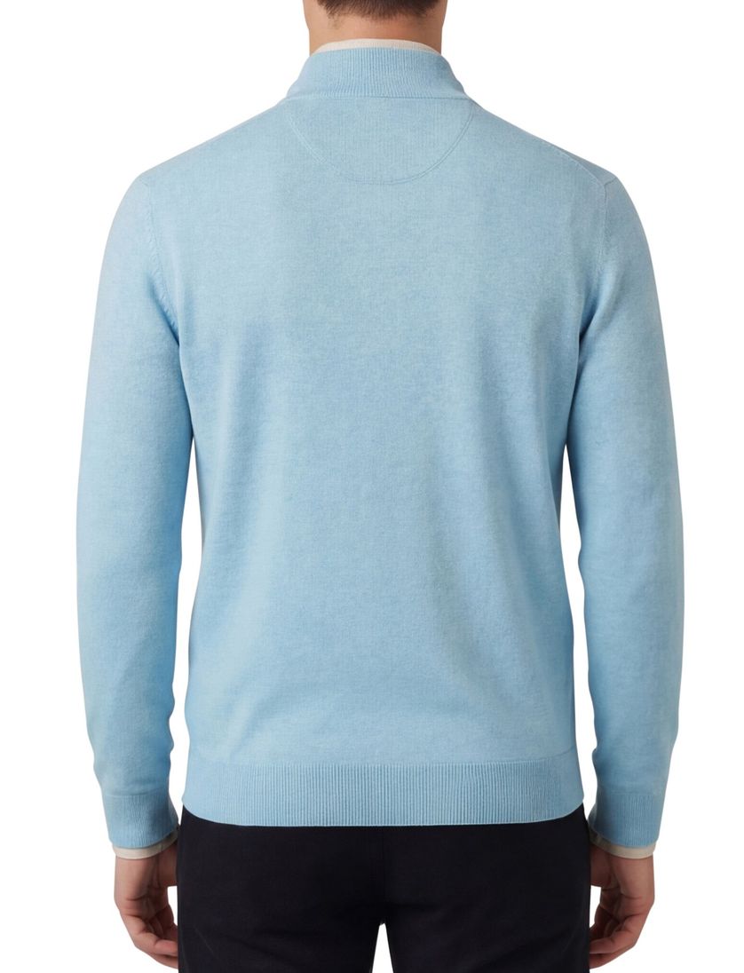 Half zip lichtblauw Portofino trui katoen