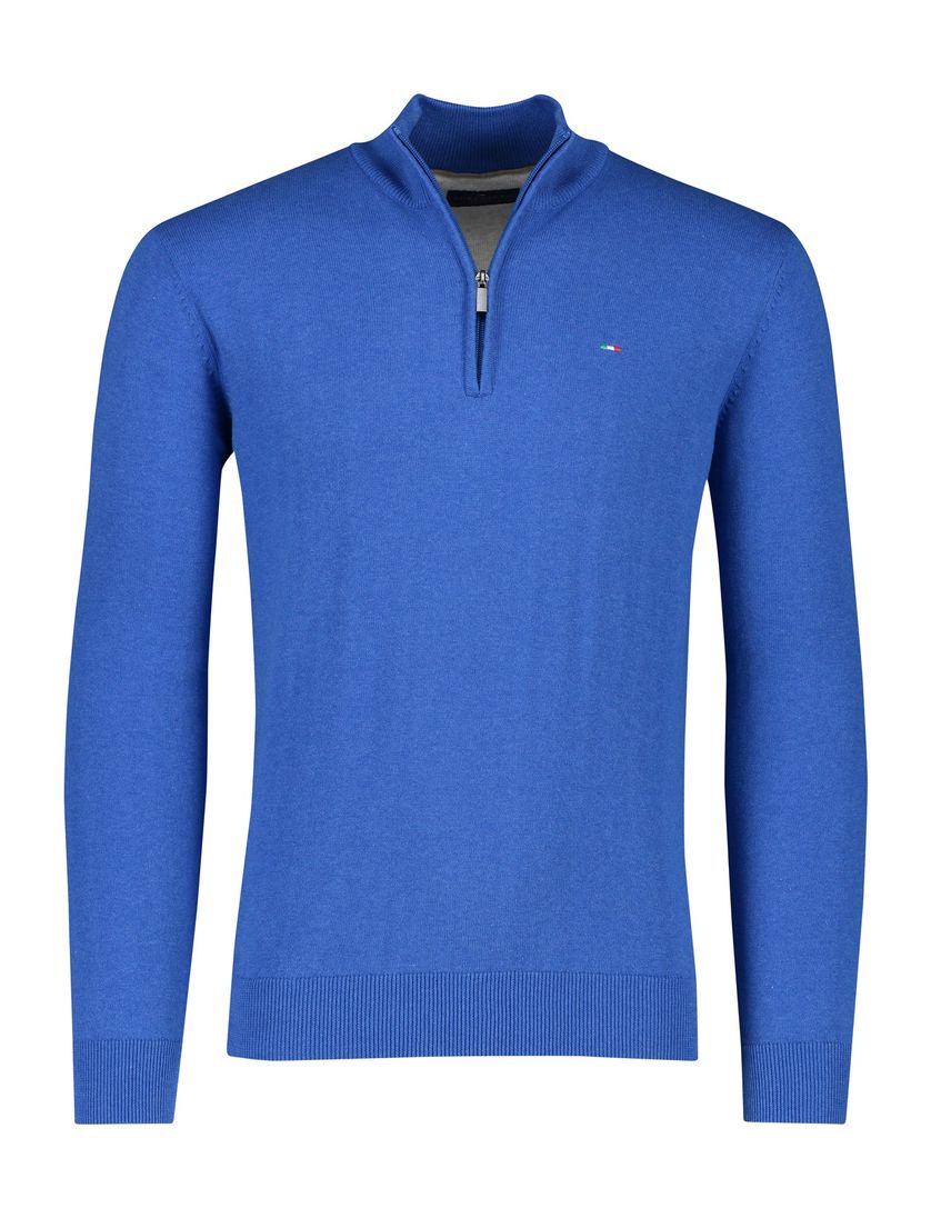 Katoenen Portofino trui blauw half zip