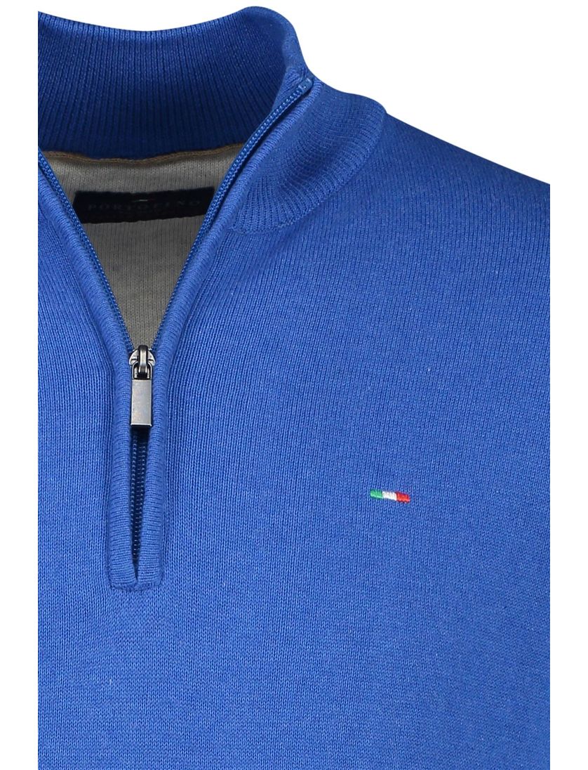 Katoenen Portofino trui blauw half zip