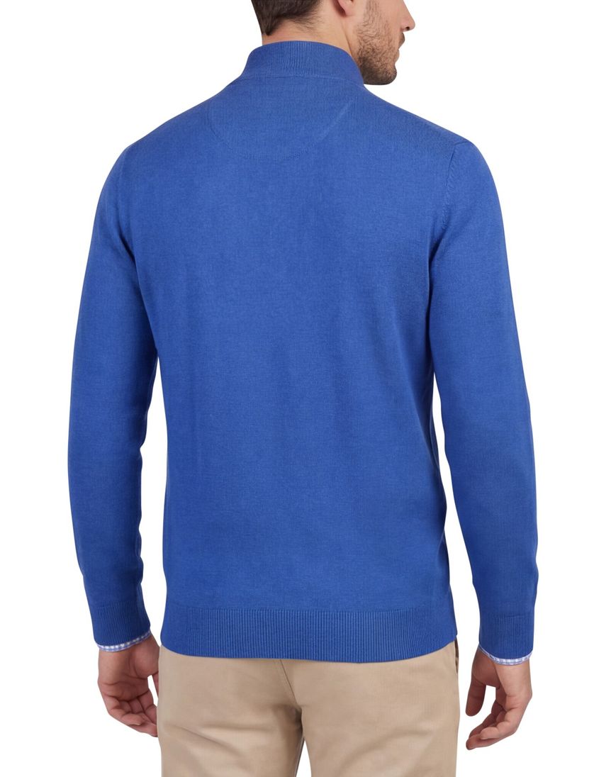 Katoenen Portofino trui blauw half zip