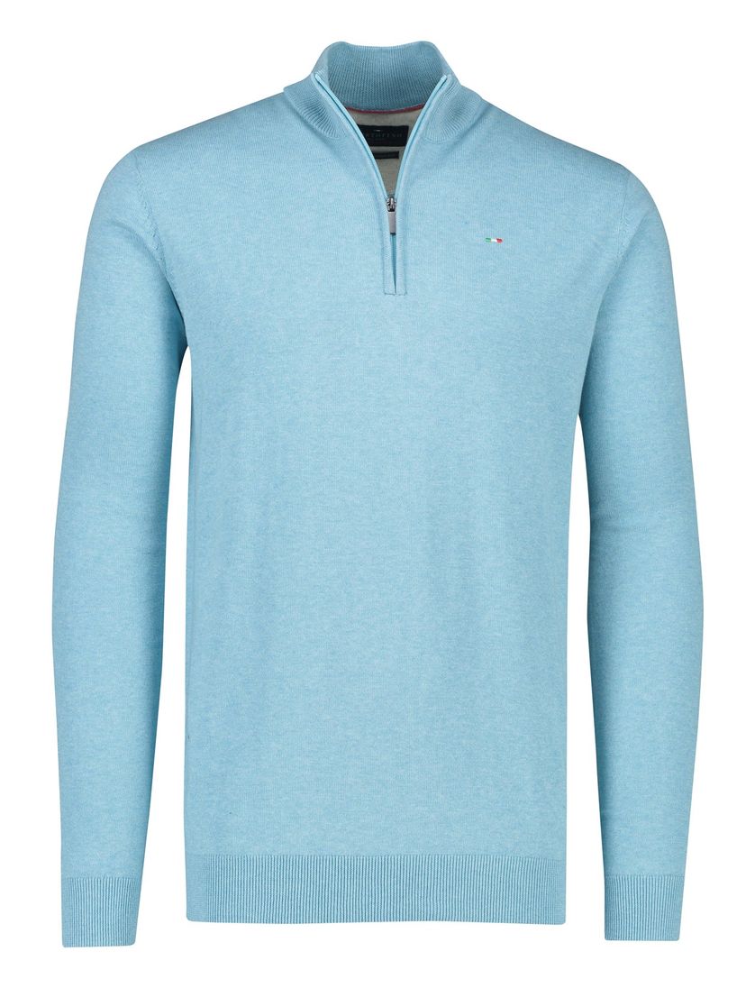 katoenen Portofino trui extra lange half zip blauw
