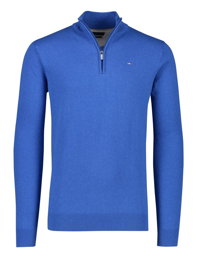katoenen Portofino sweater half zip effen blauw