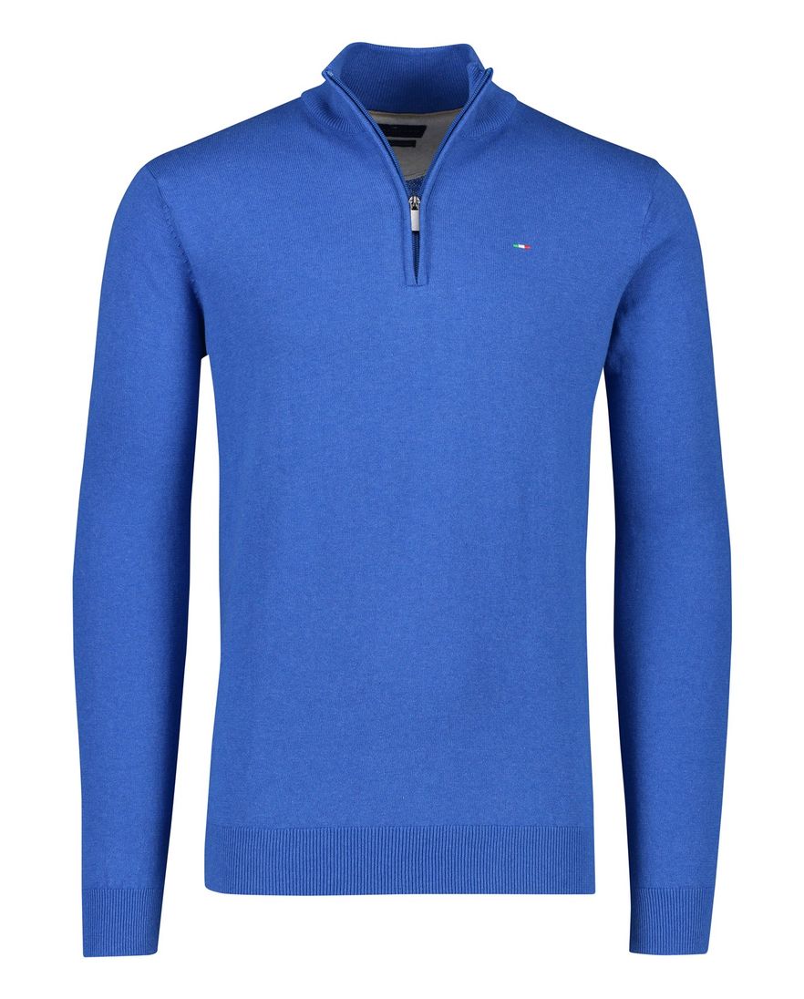 Portofino sweater half zip effen blauw katoen